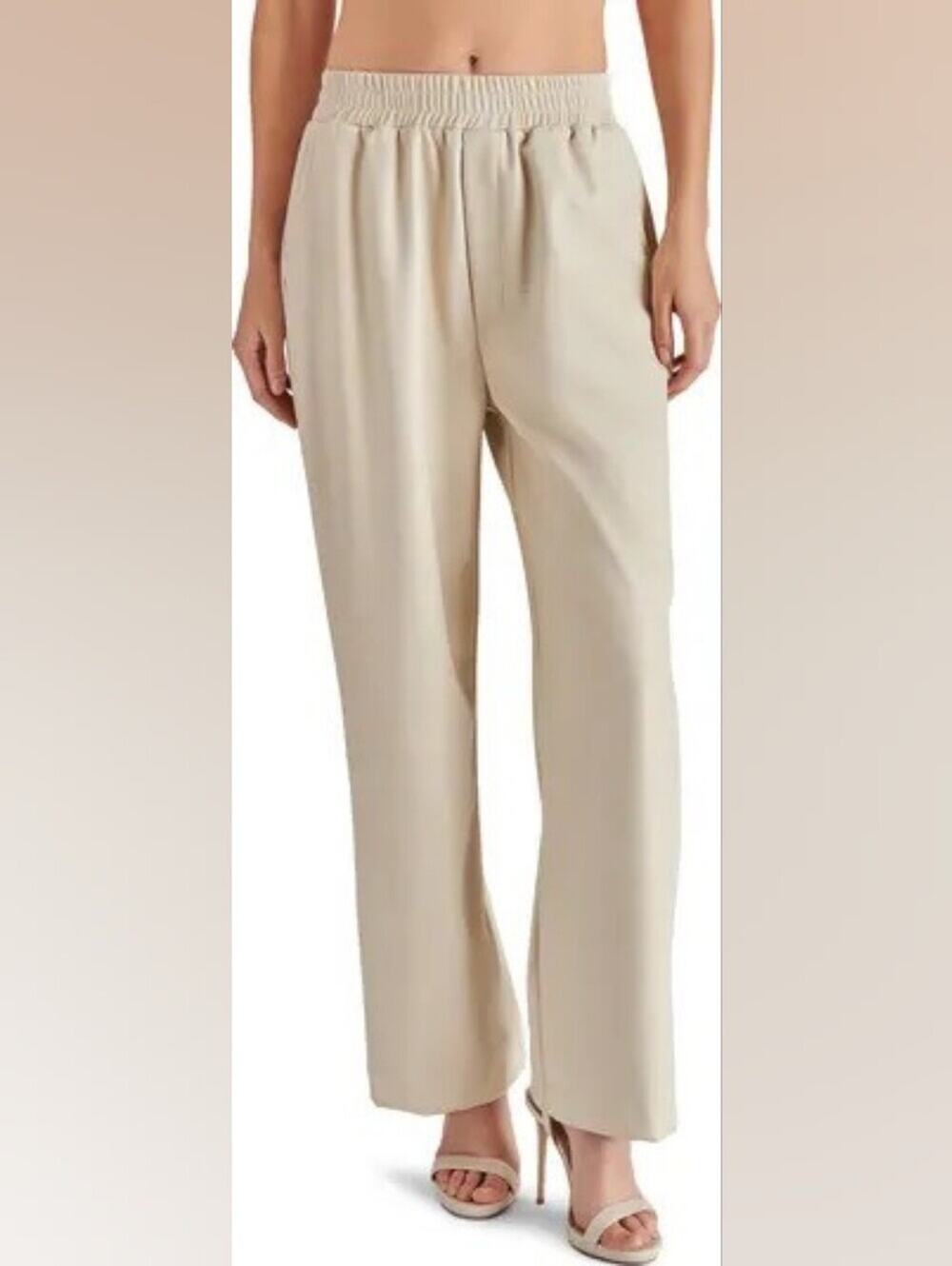 Steve Madden Cream Faux Leather Wide Leg Pants Elastic Waist S